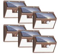 kolpop Luce Solare LED Esterno【6 Pezzi/Cornice Marrone】 Faretti Solari a Led da Esterno con Sensore di Movimento, Luci Solari Esterno IP65 Impermeabile Lampada Solare per Giardino Garage Patio