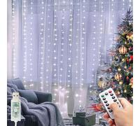 kolpop Tenda Luminosa Interno, 3Mx3M 300 LED Tenda LED Telecomando, 8 Modalità Tenda Luci Natale Dimmerabile Impermeabile, Alimentata USB Lucine Decorative per Camera (Bianco Freddo)