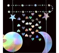 KOLZEMV Ghirlanda di carta da appendere, olografica, arcobaleno, rotonda e stella, decorazione per feste, Decor per la Casa per Matrimoni, Compleanni, Feste, Battesimo Bimbo (4 m x 3)