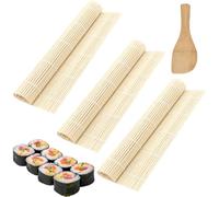 KOLZEMV Stuoia per Sushi di Bambù 3 pezzi, Tappetino per Sushi di Bambù Naturale per Sushi Maki, Strumenti per la Preparazione del Sushi per Principianti, Viene fornito con un cucchiaio per il riso