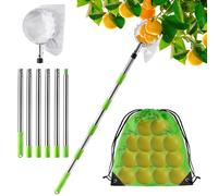 KOMABLEN 2.4M Raccogli Frutta Telescopico, Raccogli Cachi in Acciaio Inox e Borsa in Cotone, Raccoglifrutta Regolabile, Raccogli Frutta da Albero per Limoni Mele Pere Arance