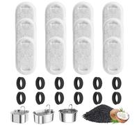 KOMABLEN 24 Pezzi Filtri Fontanella per Gatti, Filtro con 12 Filtro Carboni Attivi e 12 Spugna In Schiuma, Tripla Filtrazione Filtri Fontana Gatto Cappa, Cani Filtri di Ricambio per Acqua