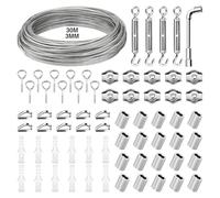 KOMABLEN 30m 3mm Cavo Acciaio, 304 Filo in Acciaio Inox con Tendifilo per recinzione, Fune Acciaio in PVC Rivestito, Filo Stendibiancheria per All'aperto, Giardino, Casa, Tende, Illuminazione