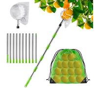 KOMABLEN 4M Raccogli Frutta Telescopico, Raccogli Cachi in Acciaio Inox e Borsa in Cotone, Raccoglifrutta Regolabile, Raccogli Frutta da Albero per Limoni Mele Pere Arance