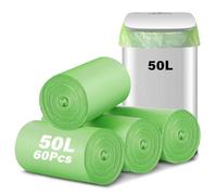 KOMABLEN 60 Pezzi Sacchetti Spazzatura Organici 50l, 4 Rotoli 13 Gal Sacchi Spazzatura, Verde Compostabili Sacchetti Umido Biodegradabili, Buste Spazzatura per Soggiorno, Bagno, Cucina, Ufficio