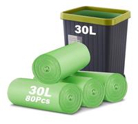 KOMABLEN 80 Pezzi Sacchetti Spazzatura Organici 30l, 4 Rotoli 8 Gal Sacchi Spazzatura, Verde Compostabili Sacchetti Umido Biodegradabili, Buste Spazzatura per Soggiorno, Bagno, Cucina, Ufficio