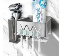 KOMABLEN Porta Spazzolino Elettrico Bagno da Muro, 304 Acciaio Inossidabile Porta Dentifricio Con Scatola Rimovibile, Autoadesiva Portaspazzolini Toothbrush Holder per 4 testine di spazzolino Argento