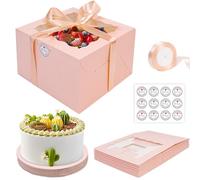 KOMABLEN Scatola per Torta 20,3 x 20,3 x 12,7 cm, 10 Pezzi Scatole per Dolci in Cartone, Scatole per Torte con Finestra Vassoi, Porta Torta Cartone con Adesivi e Nastro per L'imballaggio Dessert