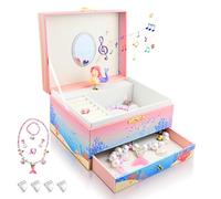 KOMABLEN Sirena Portagioie Bambina, Carillon Portagioie con Sirenetta Girevole, Porta Gioielli con Collana e Braccialetto Set con Paraspigoli, Portagioielli per Regalo di Compleanno 3-10 anni