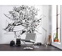 Komar Carta da parati fotografica in tessuto non tessuto, motivo: Avengers Black and White, dimensioni: 300 x 280 cm (larghezza x altezza), per cameretta dei bambini, supereroi, carta da parati per bambini, IADX6-066