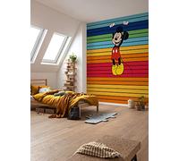 Komar Carta da parati fotografica in tessuto non tessuto, Topolino Magic Rainbow, dimensioni 300 x 250 cm (larghezza x altezza), Disney per cameretta dei bambini, carta da parati