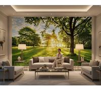 Komar Carta da Parati Sunny Day Verde Natura Campagna 368x254cm Adesivo Incluso