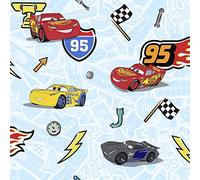 Komar Disney - Carta da parati in tessuto non tessuto, motivo: Cars Lets Race, 1 rotolo, dimensioni: 10,05 x 0,53 m, per cameretta dei bambini, Lightning, auto, auto da corsa, multicolore