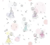 Komar Disney Princess Pretty Pastel - Carta da parati in tessuto non tessuto, 1 rotolo, dimensioni: 10,05 x 0,53 m, cameretta dei bambini, principessa, regina, fiaba, ragazza, multicolore