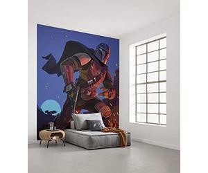 Komar DX5-087 - Carta da parati in tessuto non tessuto Star Wars Mandalorian Big Ambush, dimensioni: 250 x 280 cm, 5 pannelli, larghezza 50 cm, decorazione da parete, colore: blu, rosso, nero