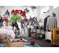 Komar Marvel Avengers Unite Carta da parati fotografica, da 368 x 254 cm (larghezza x altezza), da 8 pezzi, con colla, carta da parati per cameretta dei bambini, 8-4032