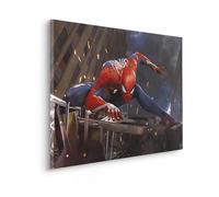 Komar Quadro con telaio in tela Marvel, motivo Spider-Man Landing, dimensioni: 90 x 60 cm, per cameretta dei bambini, colore grigio, rosso