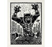 Komar Quadro da parete Marvel Black Panther Lino-Cut Charge - Dimensioni 40 x 50 cm - Camera dei bambini, decorazione da parete