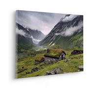 Komar Quadro su tela con cornice in vero legno - Moody Mountains - Dimensioni 60 x 40 cm - Quadro su tela con paesaggio, soggiorno, camera da letto
