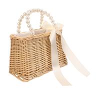 KOMBIUDA 1 borsa da spiaggia da donna in paglia con perle, borsa portatile per vacanze, shopping e tempo libero, borsa a tracolla alla moda con spazio e design pratico