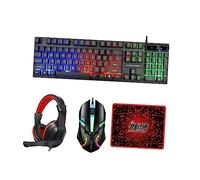 KOMBIUDA 1 Set Tastiera Illuminata Mouse Ergonomico Tappetino Antiscivolo e Cuffie Gaming Design Comfortevole e Materiali Resistenti per Sessioni Prolungate