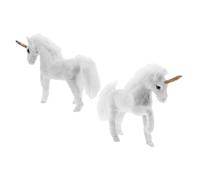 KOMBIUDA 2 Miniature Unicorn Figurines in Simulation Wool Realistic Animal Models For Home And Office Decoration Soft Touch Furry Statues For Photography Props