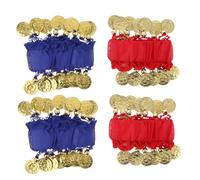 KOMBIUDA 2 Paia Bracciali Campanella per Danza del Ventre Polsini Sonori in Rosso e Blu Reale Accessori Comfort per Spettacoli Indiani e Feste Tematiche