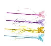 KOMBIUDA 4 Bacchette Magiche Farfalla per Bambina, Set Portatile Nastrini Colorati, Accessori per Feste, Cosplay e Gioco di Ruolo