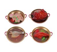 KOMBIUDA 4 Miniature Resin Hot Pot Models Tiny Chinese Dollhouse Food Toys With Bowls For Pretend Play Kitchen DIY Scene Decorations