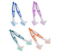 KOMBIUDA 8 Pezzi Spazzolini per Protesi Dentali Doppia Testa Angolati in Nylon Pulizia Profonda per Denti Falsi Apparecchi e Bite Impugnatura Ergonomica e Colori Distintivi per Uso