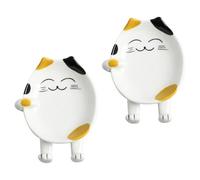 KOMBIUDA Set Colore Casuale 2 Pezzi in Ceramica Poggia Cucchiaio a Forma di Gatto Cartoon Supporto per Coperchi e Mestoli per Tenere Pulito Piano Cottura per Utensili da