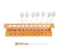 KOMBIUDA Set Provette da Centrifuga in Vetro con Tappo Portaprovette in Legno a 10 Fori e Spazzola Pulizia Kit per Esperimenti Scientifici e Uso Didattico Adatto a Scuola Laboratorio e