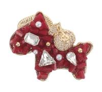 KOMBIUDA Spilla Forma di Cavallo Strass Rossi in Rame per Donna Accessorio Elegante per Cappello e Abito per Compleanno e Festa della Mamma