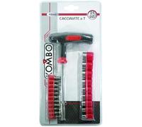 KOMBO Cacciavite a T 5×125 mm con Set 21 Pezzi - Giravite con 9 Bussole 1/4” e 11 Punte Bits Assortite - Croce, Spaccata, Torx ed Esagonali