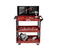 KOMBO - Carrello Portautensili con 3 Ripiani, Pannello Forato 5 Ganci, Ruote Piroettanti e Maniglia - 81x35x110 cm - Portata 150 Kg, Struttura in Acciaio Verniciato Bicolore