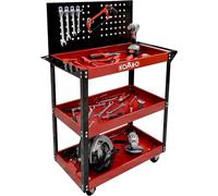 KOMBO - Carrello Portautensili con 3 Ripiani, Pannello Forato 5 Ganci, Ruote Piroettanti e Maniglia - 81x35x110 cm - Portata 150 Kg, Struttura in Acciaio Verniciato Bicolore