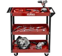 KOMBO - Carrello Portautensili Officina a 3 Ripiani in Acciaio Verniciato, 81x35x80 cm, Portata 150 kg, con Maniglia, Porta Cacciaviti e Ruote 3” - Rosso/Nero