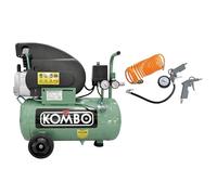 KOMBO - Compressore Elettrico 2.0 HP 24 Litri - 8 Bar, 2800 giri/min, con Accessori Inclusi - Pompa Aria per Officina, Verniciatura, Pneumatici, Gonfiaggio, Soffiaggio, Pulizia