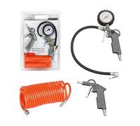 KOMBO - Kit Accessori per Compressore - 2 Pistole Aria (Soffiaggio + Gonfiaggio con Manometro) + Tubo Spiralato 5 m - Universale, Compatibile con Compressori Aria