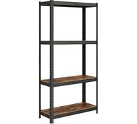 KOMBO - Scaffale Industrial 4 Ripiani in Acciaio e MDF Effetto Legno - Libreria Modulare e Portaoggetti 400 kg, Struttura Robusta per Garage, Ufficio e Casa, 75x30x150 cm