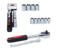 KOMBO - Set 12 Pz Chiave A Cricchetto Reversibile 1/4” Con Bussole Cr-V E Manico Ergonomico