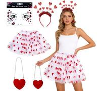 KOMEIYL 4Pezzi Costume da Cupido Donna, Costume da Cupido per San Valentino: Borsa a Forma di Cuore e Gonna in Tulle Cerchietto di Cuore con Paillettes Per Adulto, Carnevale, San Valentine, Halloween