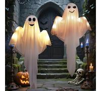 KOMEIYL Set di 2 lampade fantasmi di Halloween, decorazioni fantasmi da appendere all'esterno, adatte per feste di Halloween, casa o luoghi pubblici