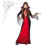 KOMEIYL Vestito Vampira Bambina Halloween, Rosso Nero Vestito Vampira Bambina con Collana, Vampiro Cosplay Costume Dress up, Applica a Festa Tema, Ritrovo Tra Amici o Festa Maschera ((M(120-130 CM))