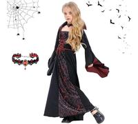 KOMEIYL Vestito Vampiro Bambina, Vampira Costume da Regina, Vestito da Vampiro Gotic, Vampiro Cosplay Costume Dress Up, Applica a Stile Dark per Natale Halloween Tema (140)