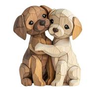 Komergave Decorazione in legno per cani, statuette piatte in legno 2D, graziosa statuetta in legno per cani, accogliente figura decorativa ornamentale per coppie, bambini, donne, uomini, per ufficio
