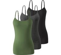 Komfokore 3 pezzi Canottiera da donna con reggicalze in cotone canotta regolabile Spaghetti Strap Top, nero/grigio scuro/verde militare, M