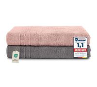 Komfortec Asciugamani 2 per Sauna 80x200 cm in 100% Cotone,470 g/m², Asciugamano Doccia Grande, Morbido, Asciugatura Rapida, Grigio antracite/Rosa