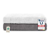 Komfortec Asciugamani 2 per Sauna 80x200 cm in 100% Cotone,470 g/m², Asciugamano Doccia Grande, Morbido, Asciugatura Rapida, Grigio antracite/Bianco