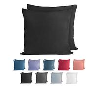 Komfortec Just Contempo - Set di 2 federe per cuscino, 100% cotone, 80 x 80 cm, super morbide, 150 g/m², colore: nero